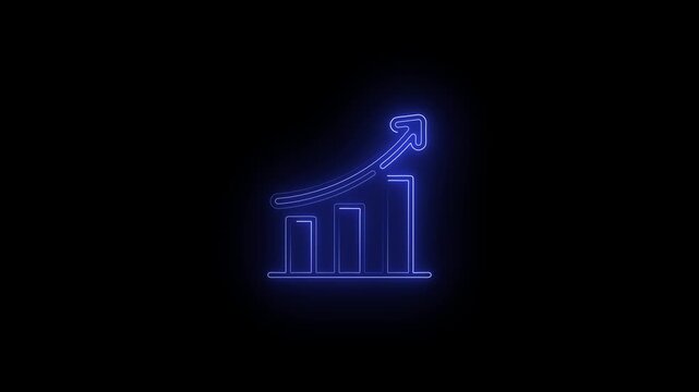 Neon Blue Bar Chart With Upward Arrow Icon On Black Background graph statistics