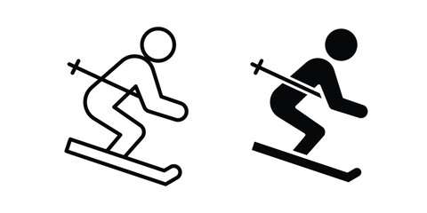 Skiing icon on white background, simple icons. © Tareem