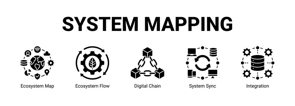 System Mapping web banner icon concept, with Ecosystem Map, Ecosystem Flow, Digital Chain, System.