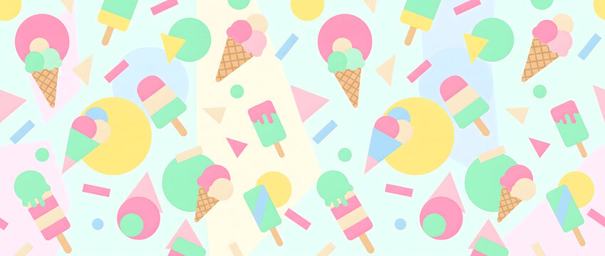 Colorful ice cream and popsicle geometric pattern background illustration in flat design style
