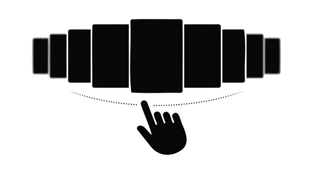 Iconic graphic illustrating interactive content browsing, showcasing a touch gesture on a dynamic media gallery slider for seamless user experience