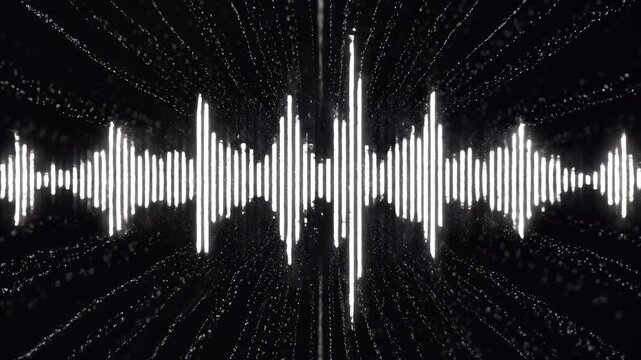 Abstract White Sound Waveform on Black Background Digital Art.