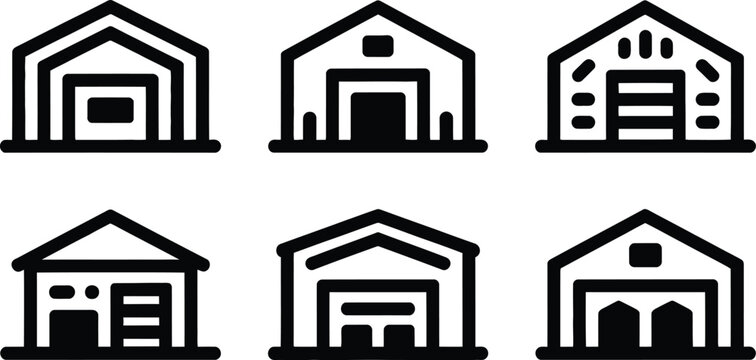 Vector line art icon set flat hub shed garage unit