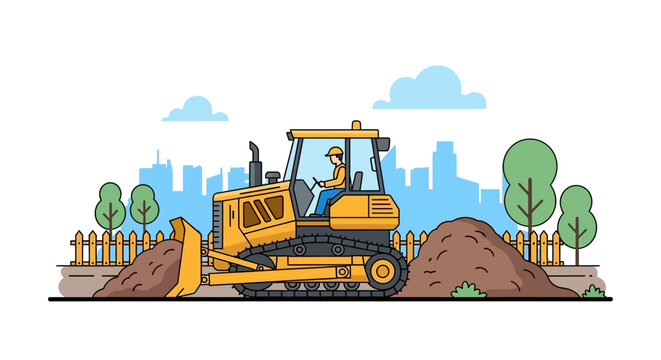 Yellow bulldozer with operator on site.