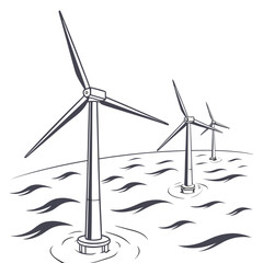 Offshore wind turbines vector illustration with water and waves high quality © rrr