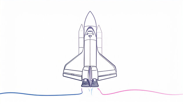Outline Space Shuttle Launching with Colored Smoke Trails on White.space shuttle
