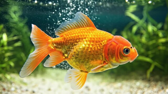 Beautiful Orange Goldfish Swimming Gracefully in a Clean Aquarium.