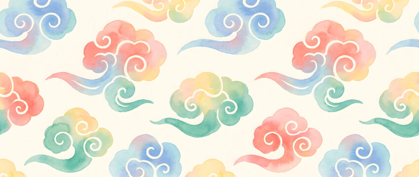 Watercolor style auspicious cloud pattern repeating background design
