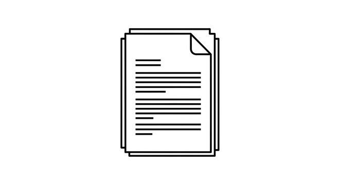 Icon of a stack of papers with lines of text, representing document, contract, or report, simple vector illustration