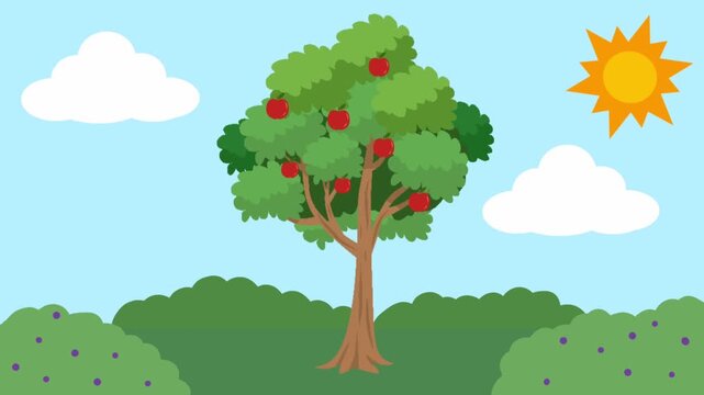 Colorful four seasons animation style illustration showing spring summer autumn and winter for educational children projects.