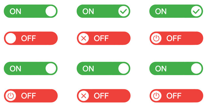 Slide On Off Icon Set with Toggle Switch Buttons for Power Control Vector Symbol Design