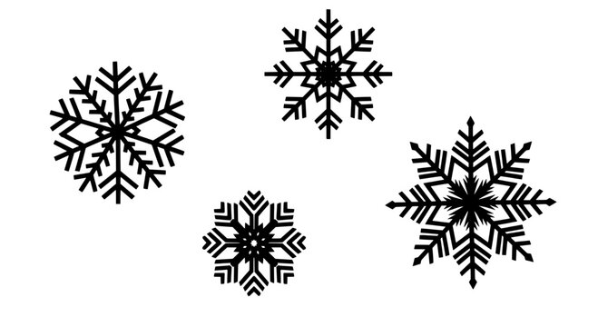 Snowflake winter icons set with crisp geometric cutout style on white background for holiday design featuring snow, freeze, frost with cold weather