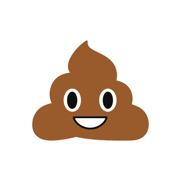 Pile of poo emoji cartoon style with smiling face on white background
