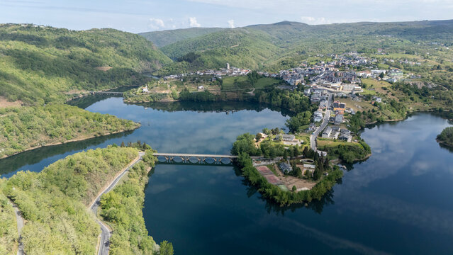 Viana do bolo town and bridge over water reservoir