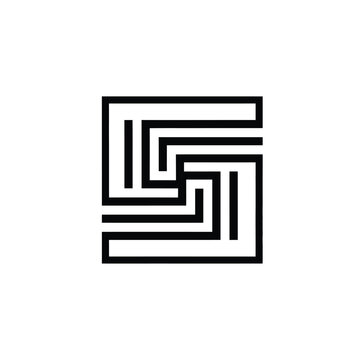 Square maze pattern with interlocking lines on a plain white background