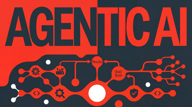 Agentic AI conceptual infographic illustrating autonomous goal-oriented systems and processing workflow