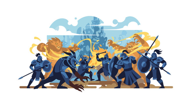 Medieval warriors in battle formation.