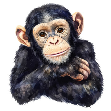 watercolor of Chimpanzee, vector, isolated on a white background.