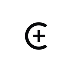 Fototapeta premium Letter c featuring a plus sign symbol in black on white background