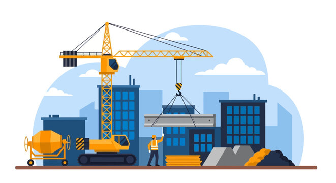 Yellow Construction Crane and Equipment.
