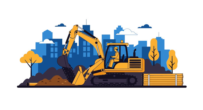 Yellow Excavator Construction Machine Equipment.