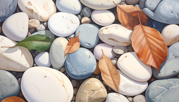 Stones and leaves natural texture