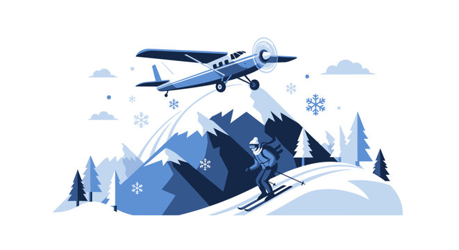 Airplane flying over snowy mountain peak.