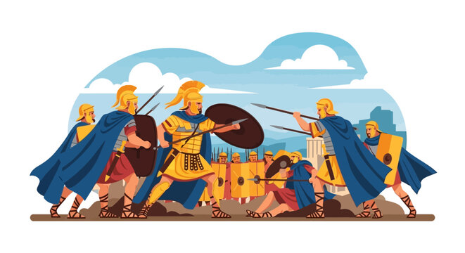 Ancient Greek Warriors in Battle Formation.