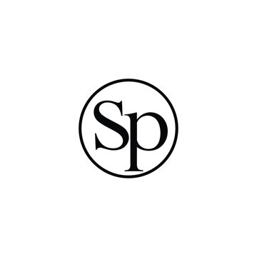 Circular black monogram featuring letters sp inside a ring on white