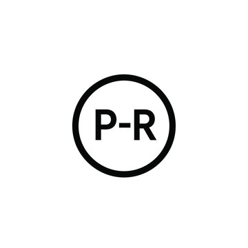 Circular badge with letters p and r separated by a hyphen