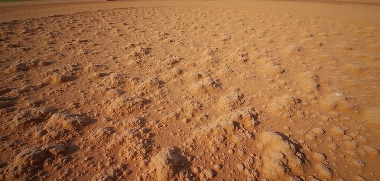 Close-up of dry, loose baseball field dirt with visible texture and patterns. This barren earth surface shows sand, silt, and clay elements perfect for a background banner.