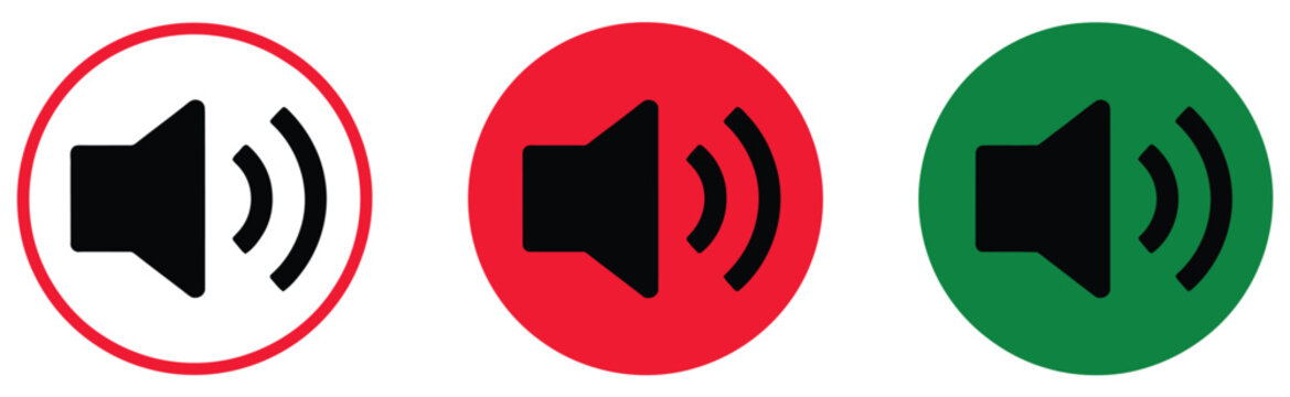 Mute and Unmute Volume Icons Featuring Red No Sound Sign and Green Allowed Audio Symbol Vector Illustration