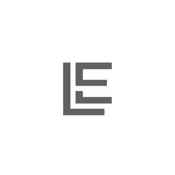 Minimalist monogram with interlocking letters l and e on a white background