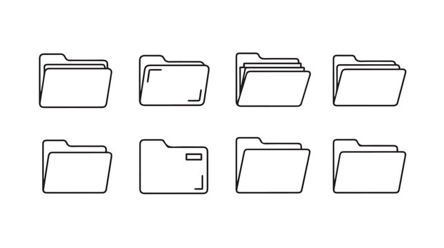 Collection of minimalist folder icons with clean lines and white background for organization concepts