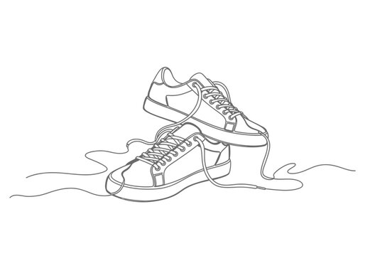 Pair of casual sneakers minimalist continuous line art