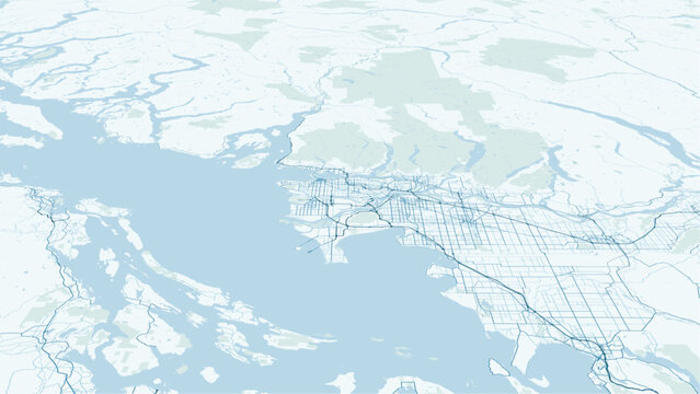Modern minimalist vector map of Vancouver, British Columbia, Canada. High-quality scalable illustration of Vancouver city grid, Stanley Park, Burrard Inlet, and False Creek layout for 