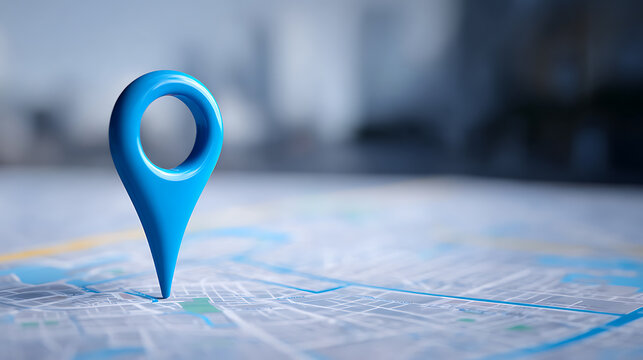 Blue GPS Pointer on City Map for Location Pinpoint and Navigation. Find Your Way with This Digital Render for Travel and Business Concepts