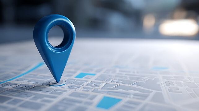 Vibrant Blue Location Pin Marker on a Detailed Map Background Illustrating Navigation, Destination, and Geographic Information System Concepts