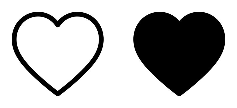 Heart icon set outline and solid glyph styles, white background, vector Illustration