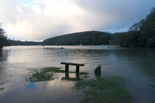 Idyllic rural scenery with bay at English ria of Helford River on a winter day. Photo taken February 2026, Helford River, Cornwall, United Kingdom.