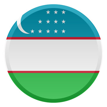 Uzbekistan Flag Round Disc and 3D Transparent Glossy Button Icon