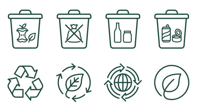 Set of Recycling and Environmental Line Art Icons