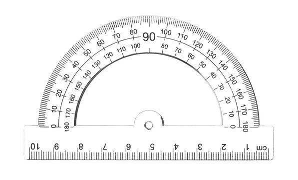 Semicircle transparent ruler isolated on white, with clipping path, design element