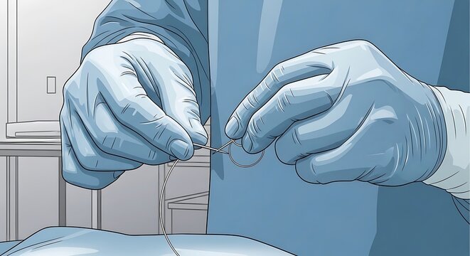 Medical Hands Sealing Surgical Stitch in Operating Room