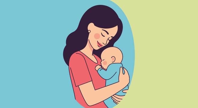 Loving Mother Holding Newborn Baby Close, Gentle Embrace, Maternal Bond, Family