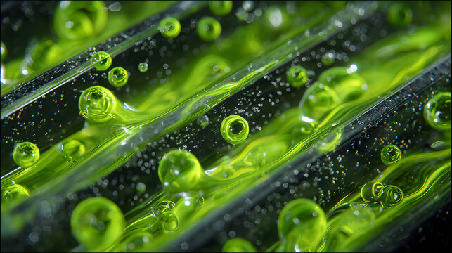 Bright green biodegradable electrolyte fluid on computer battery electrodes