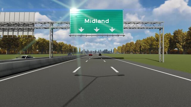 Midland city signboard on highway