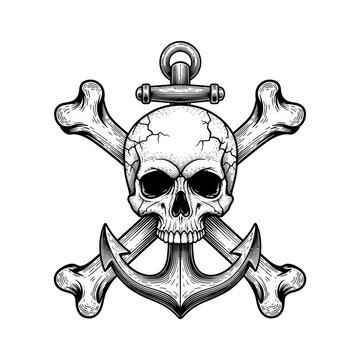 Skull and Crossed Bones Anchor Symbol.