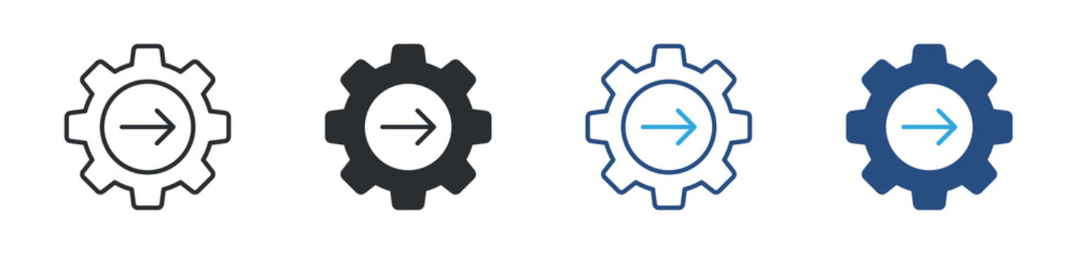 Settings process icon set. gear with forward arrow. automation and workflow concept. vector illustration.