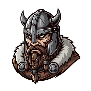 Viking Warrior Wearing Horned Helmet Closeup.